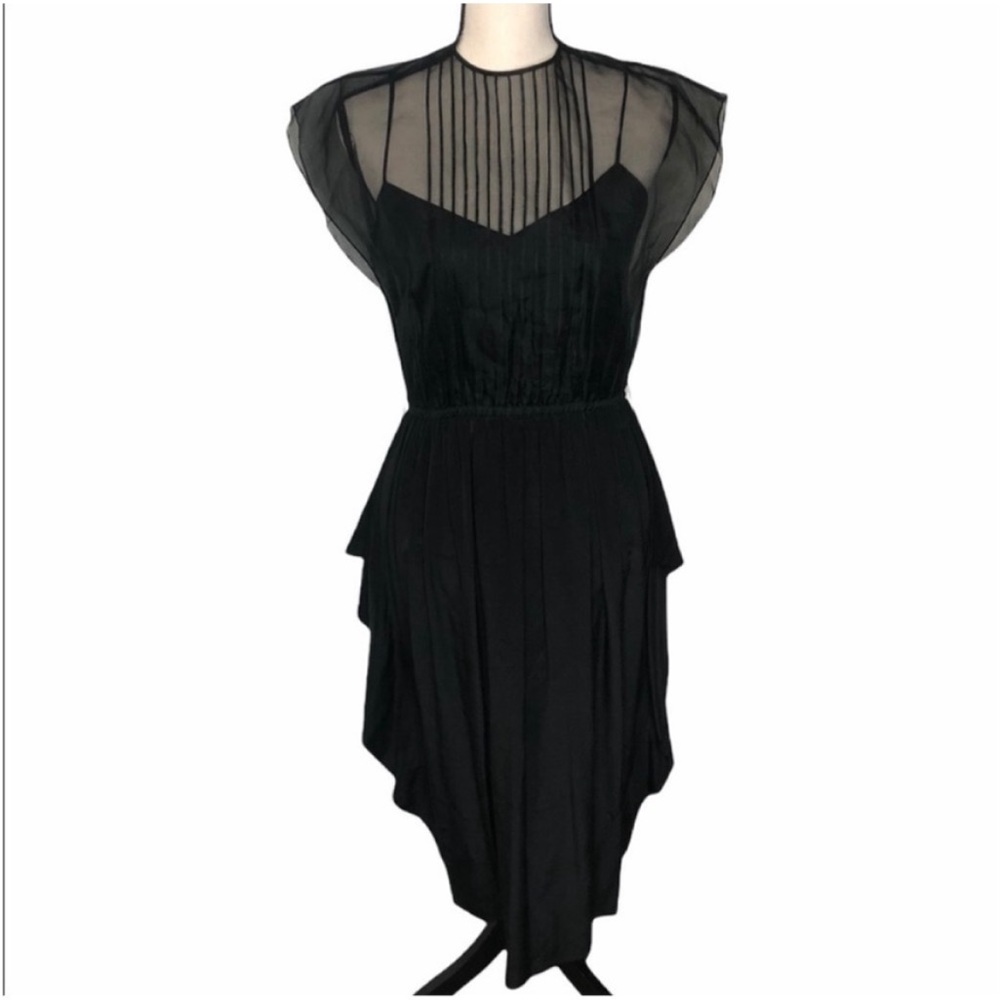 Pierre Cardin Black Silk Cocktail Sheer Dress Size 6